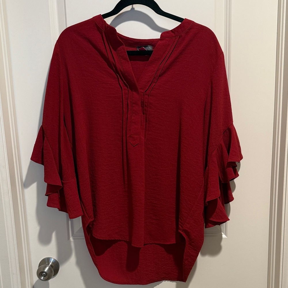 Vince Camuto Red Blouse with Ruffled Sleeves